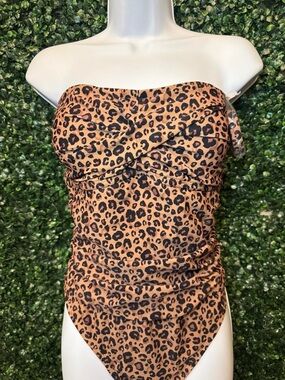 Shade & Shore Strapless Leopard One-Piece - Tan & Black